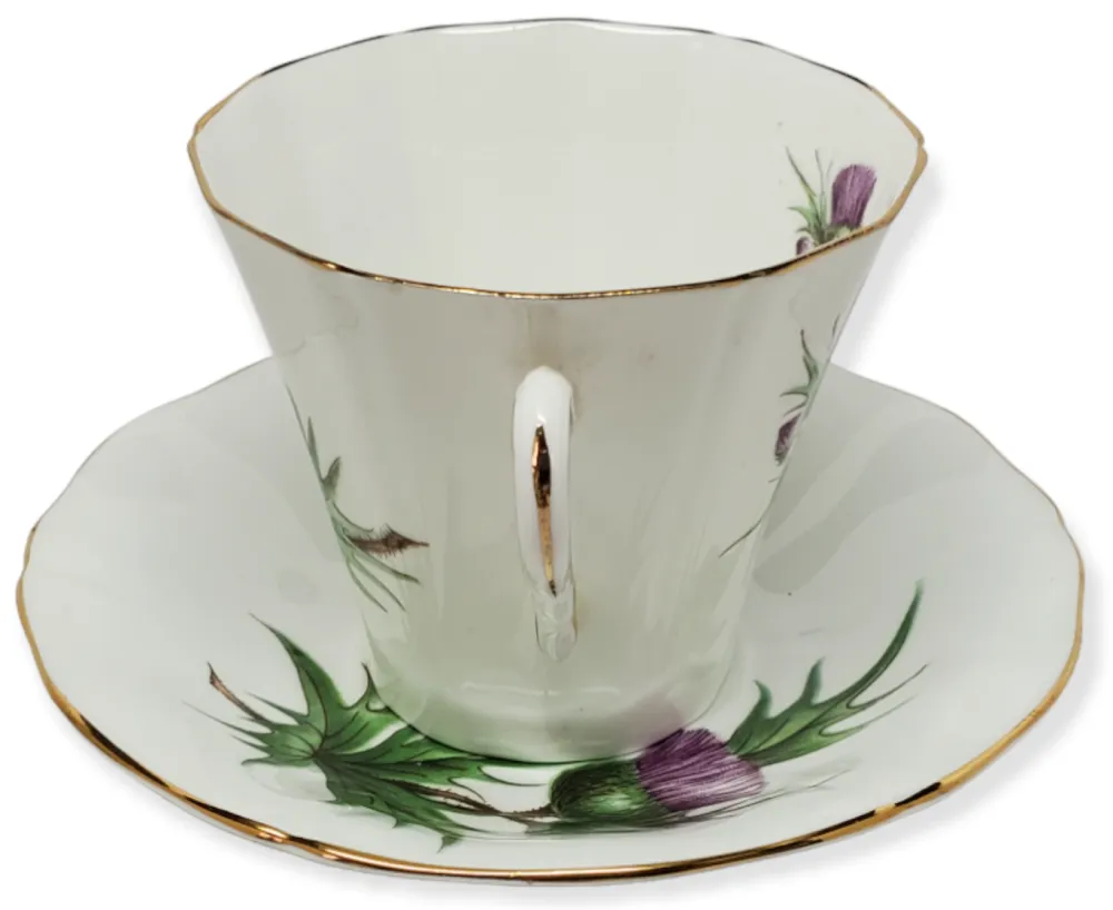 Adderley Ceramics Thistle Cup & Saucer with Gold Trim- Teacups & Saucers