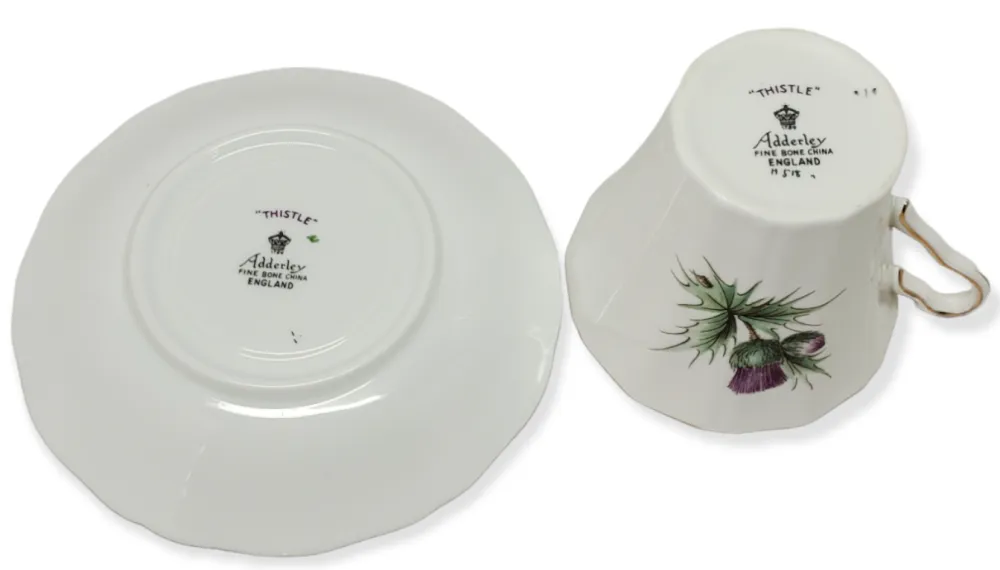 Adderley Ceramics Thistle Cup & Saucer with Gold Trim- Teacups & Saucers