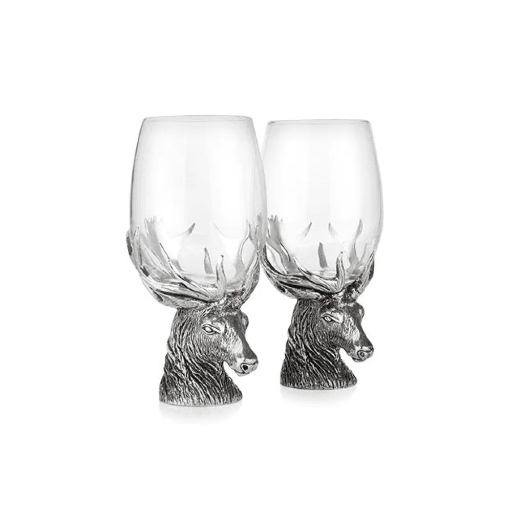 A.E. Williams Stag Wine Glass Pair- Pewter Gifts & Jewelry|Glasses & Steins