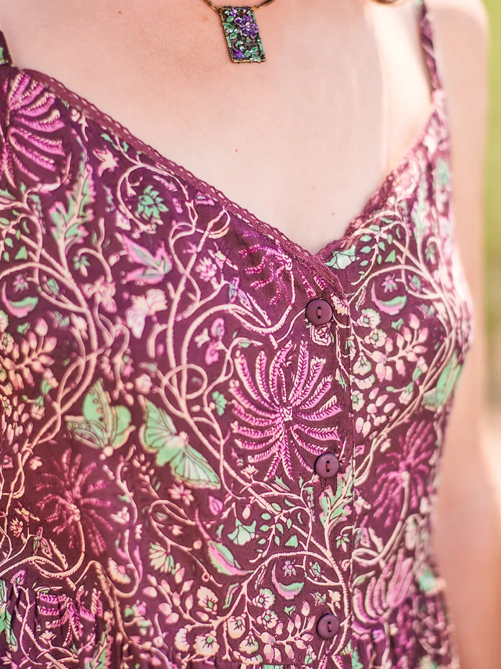 April Cornell Butterfly Vine Sundress (Fig)- Robes, Nightgowns & Dresses