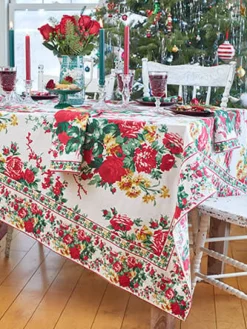 April Cornell Christmas Cottage Rose 60x90 Table Cloth- Tablecloths