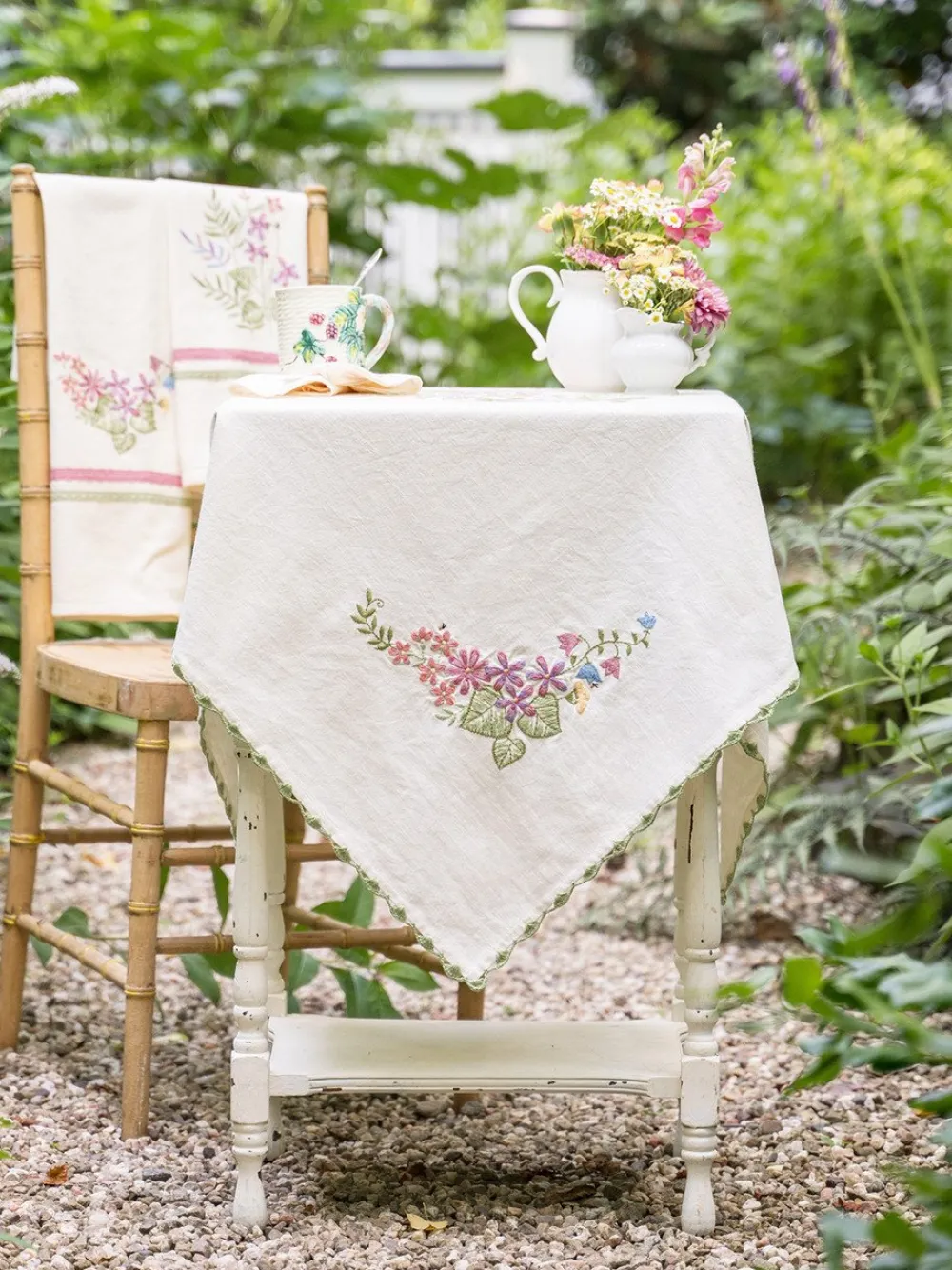 April Cornell Garden Embroidered Tablecloth, 36" x 36"- Tablecloths