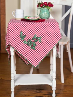 April Cornell Holly Gingham Embroidered Square Tablecloth, 36" x 36"- Tablecloths