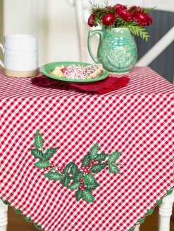 April Cornell Holly Gingham Embroidered Square Tablecloth, 36