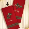 April Cornell Holly Gingham Very Merry Embroidered Tea Towel- Tea Towels