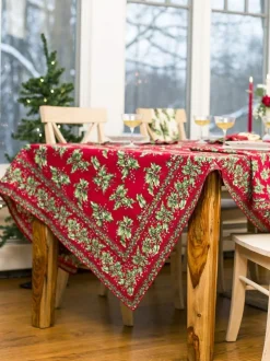 April Cornell Holly Red Square Tablecloth- Tablecloths