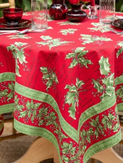 April Cornell Holly Song Red Tablecloth, 60