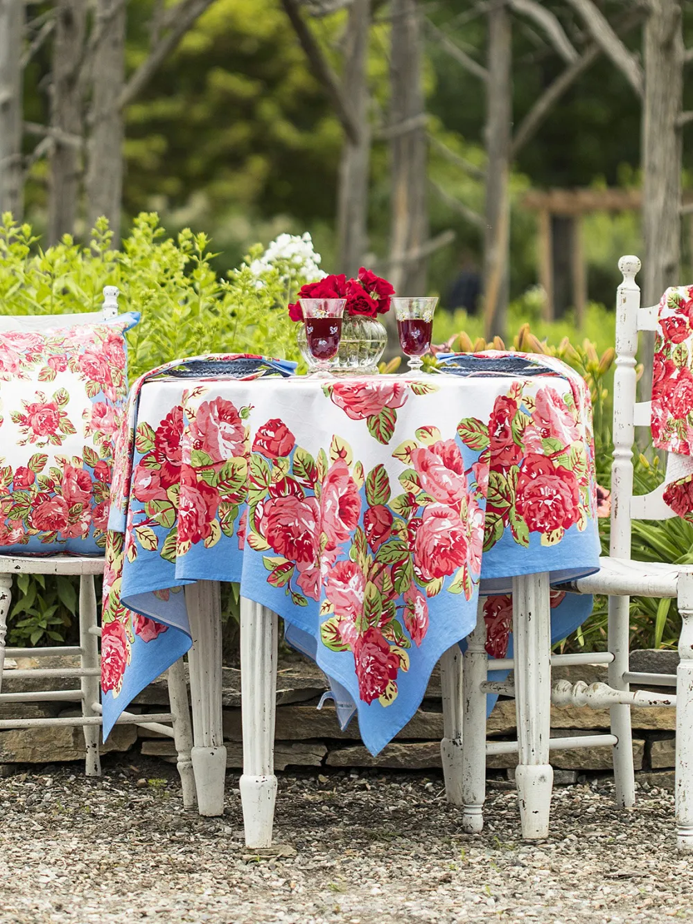 April Cornell La Vie En Rose Blue Square Tablecloth- Tablecloths