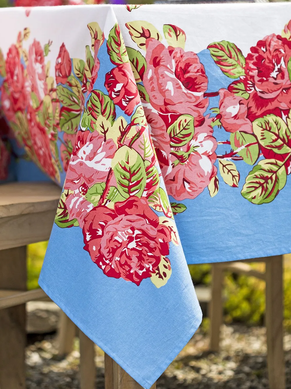 April Cornell La Vie En Rose Blue Square Tablecloth- Tablecloths