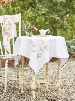 April Cornell Misty Morning Embroidered Tablecloth 36x36- Tablecloths