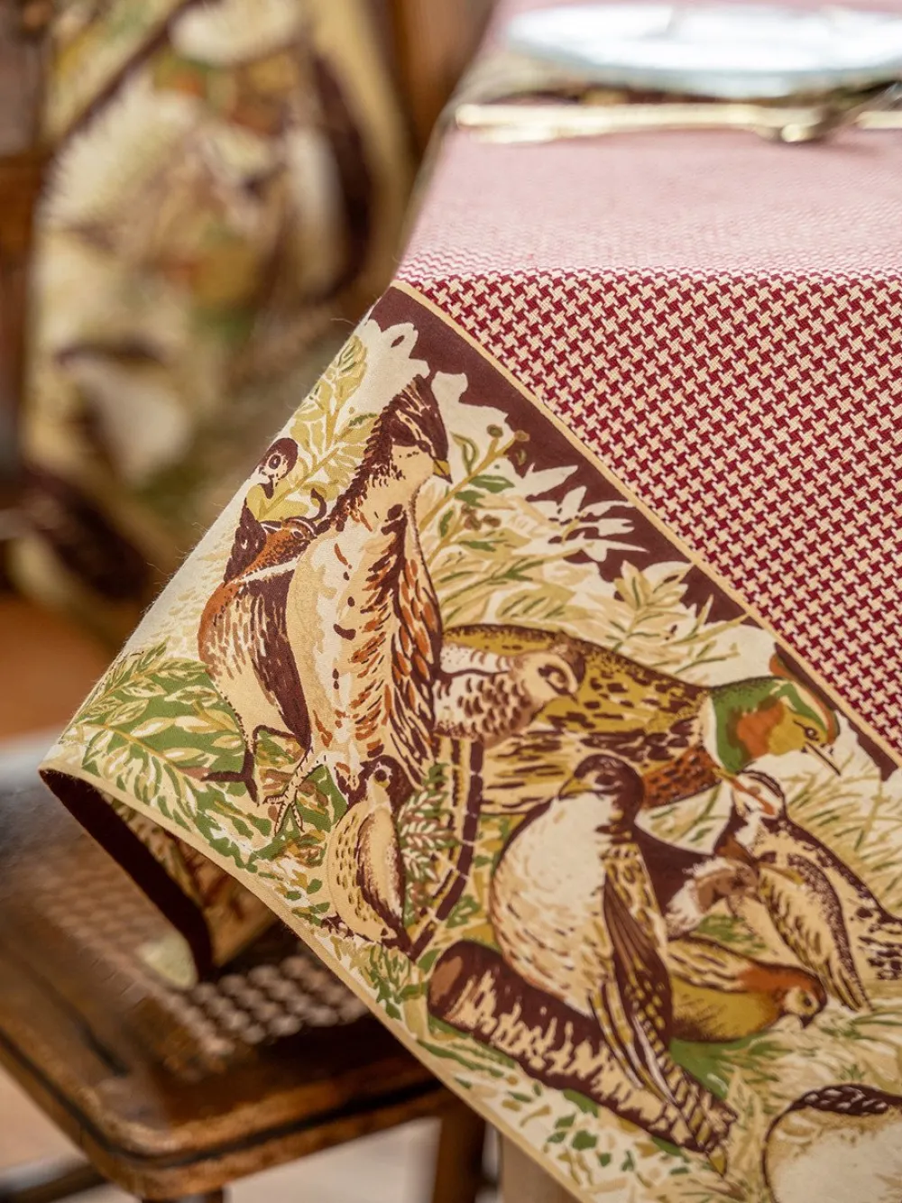 April Cornell Pheasant Cabernet Tablecloth, 60" x 90"- Tablecloths