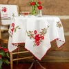 April Cornell Poinsettia with Red Trim Embroidered Tablecloth, 36" x 36"- Tablecloths