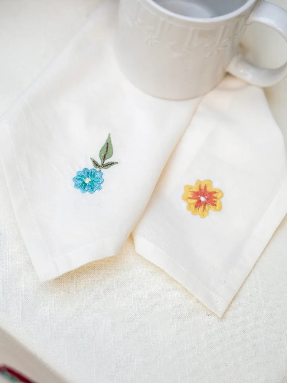 April Cornell Rooster Embroidered Tea Napkins- Cotton Napkins