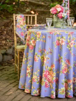 April Cornell Rosemary Periwinkle 88" Round Tablecloth- Tablecloths