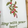 April Cornell Sing with Your Heart' Holly Embroidered White Tea Towel- Tea Towels