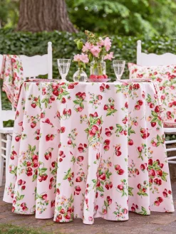 April Cornell Strawberry Basket 88" Round Tablecloth (Sorbet)- Tablecloths