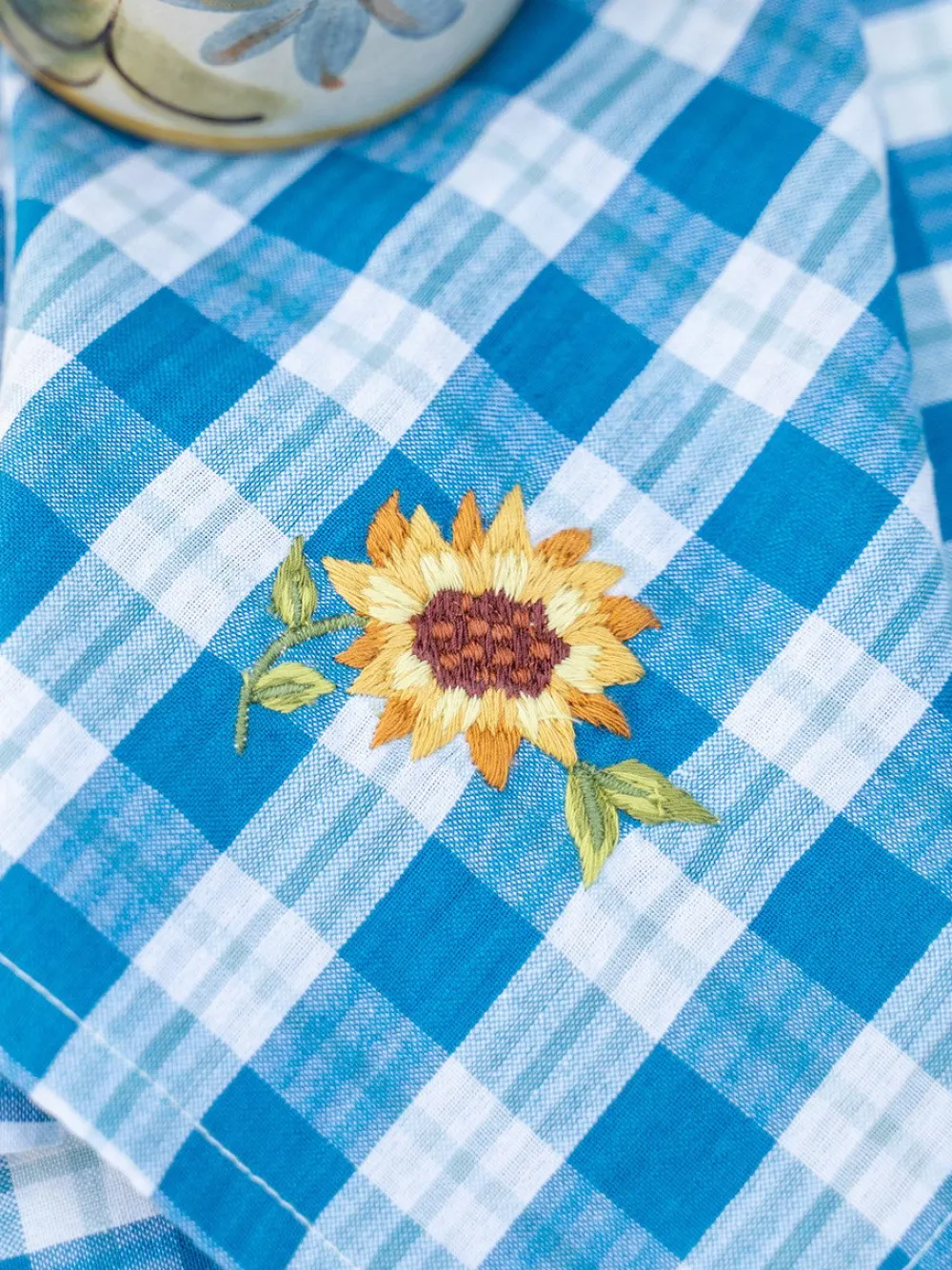 April Cornell Sunflower Navy Embroidered Tea Napkins- Cotton Napkins