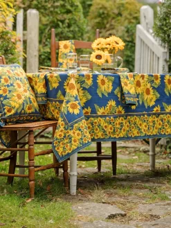 April Cornell Sunflower Valley Navy Tablecloth, 60" x 108"- Tablecloths