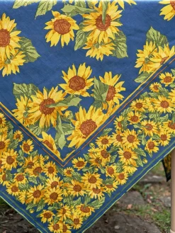 April Cornell Sunflower Valley Navy Tablecloth, 60