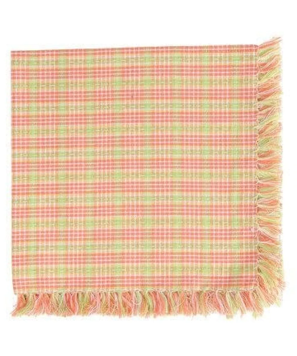 April Cornell Sunrise Plaid Coral Napkins - Set of 4- Cotton Napkins