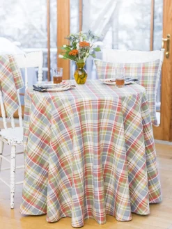 April Cornell Sunwashed Plaid Round Tablecloth- Tablecloths