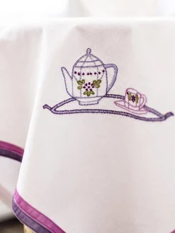 April Cornell Tea Time Embroidered Tablecloth - Lavender - 36" x 36"- Tablecloths
