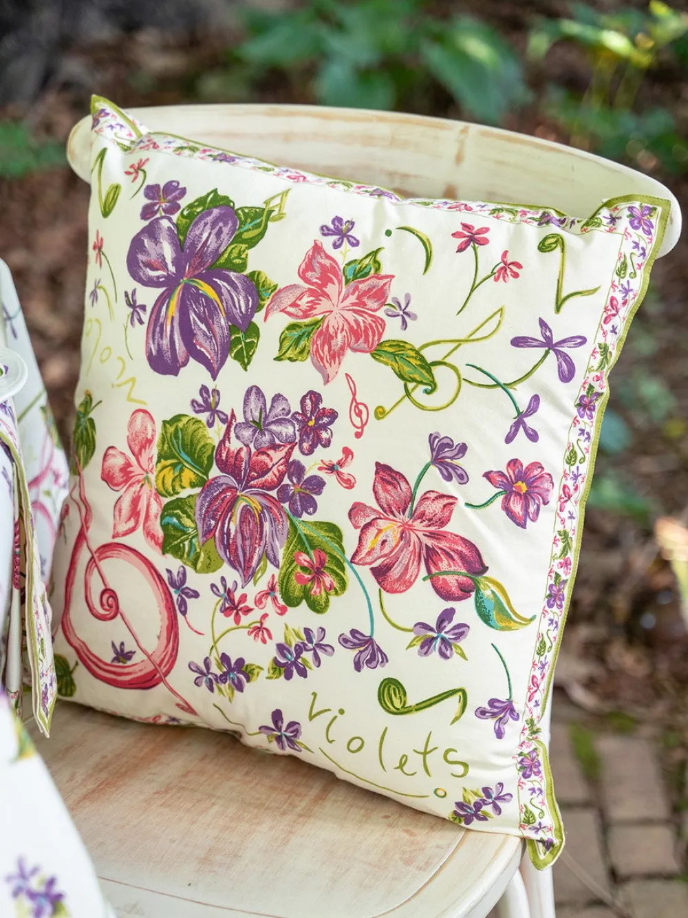 April Cornell Violets Ecru Cushion Cover- Throws & Pillows