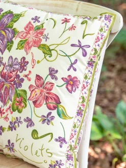 April Cornell Violets Ecru Cushion Cover- Throws & Pillows