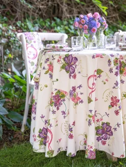 April Cornell Violets Ecru 88" Round Tablecloth- Tablecloths