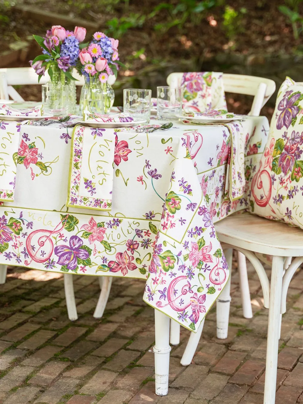 April Cornell Violets Ecru Tablecloth, 60" x 90"- Tablecloths