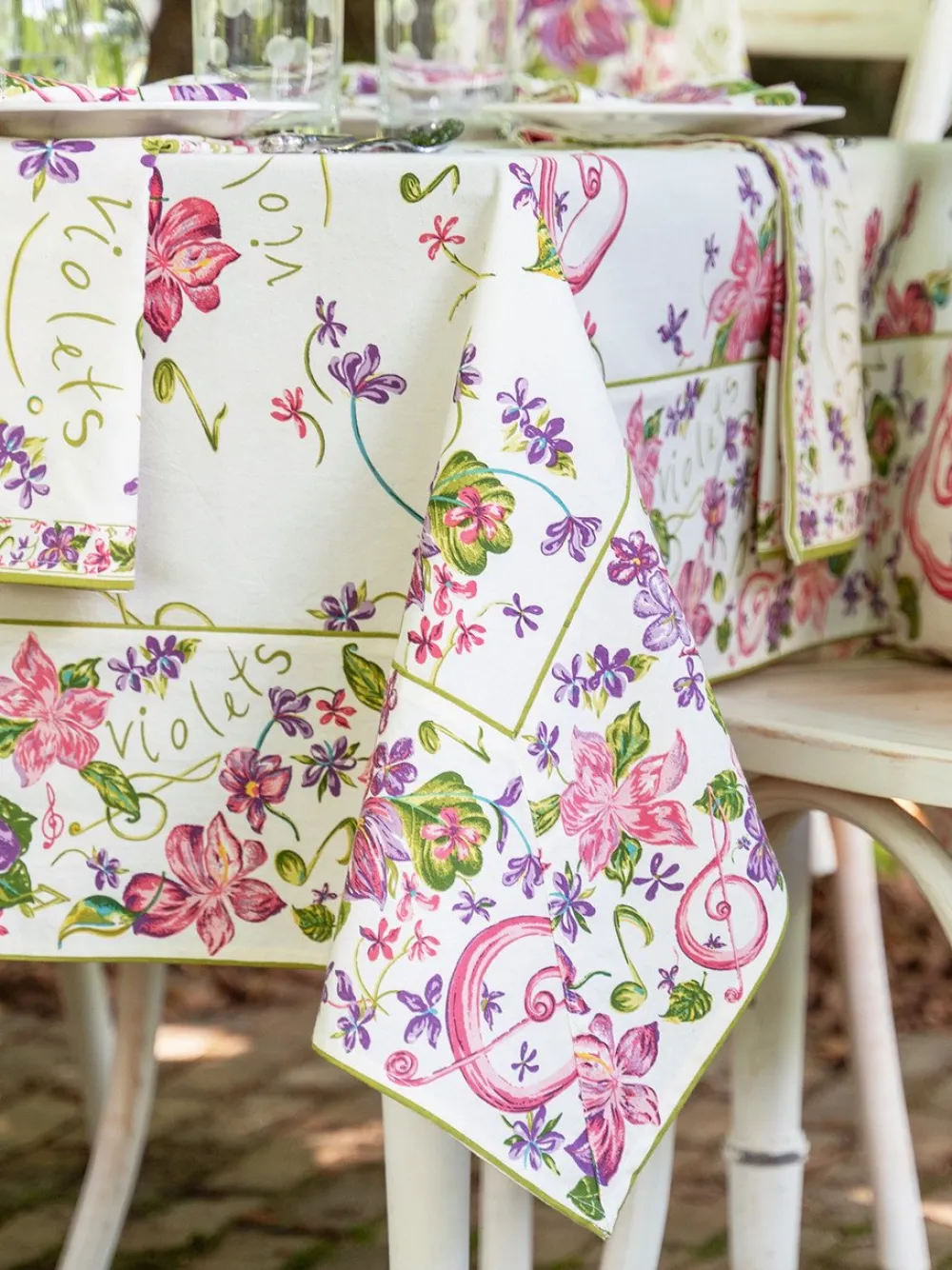 April Cornell Violets Ecru Tablecloth, 60" x 90"- Tablecloths