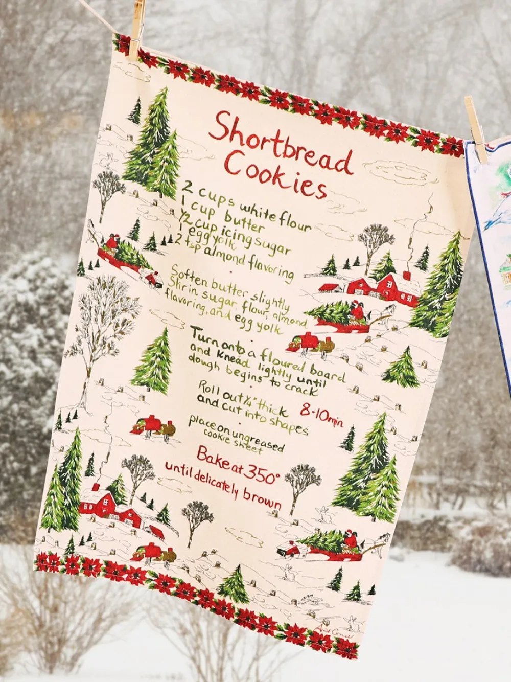 April Cornell Yuletide White Shortbread Tea Towel- Tea Towels