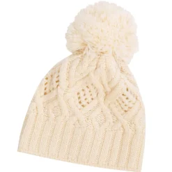 Aran Wool Bobble Hat (Cream)- Hats