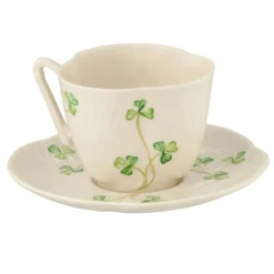 Belleek Shamrock Harp Teacup & Saucer- Belleek|Teacups & Saucers