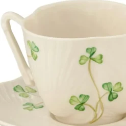 Belleek Shamrock Harp Teacup & Saucer- Belleek|Teacups & Saucers