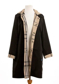 Black & Plaid Rain Trench Coat with Detachable Hood- Rainwear & Umbrellas