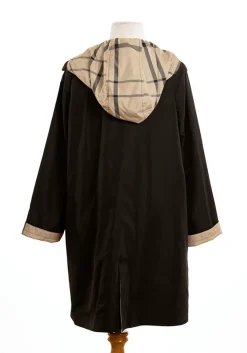 Black & Plaid Rain Trench Coat with Detachable Hood- Rainwear & Umbrellas