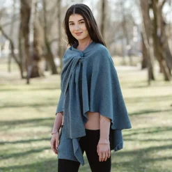 Blue Lambswool Draped Shawl- Scarves & Wraps