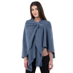 Blue Lambswool Draped Shawl- Scarves & Wraps