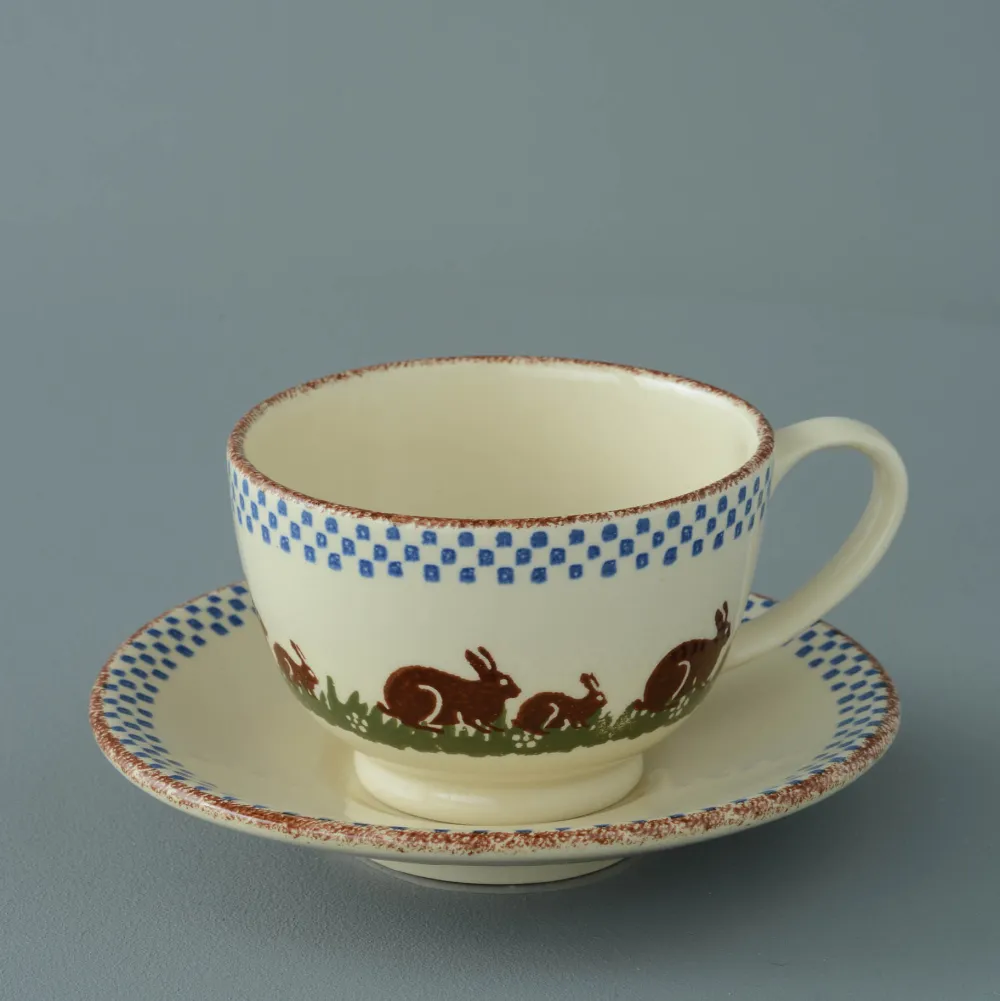 Brixton Pottery Rabbits Breakfast Cup & Saucer- Teacups & Saucers
