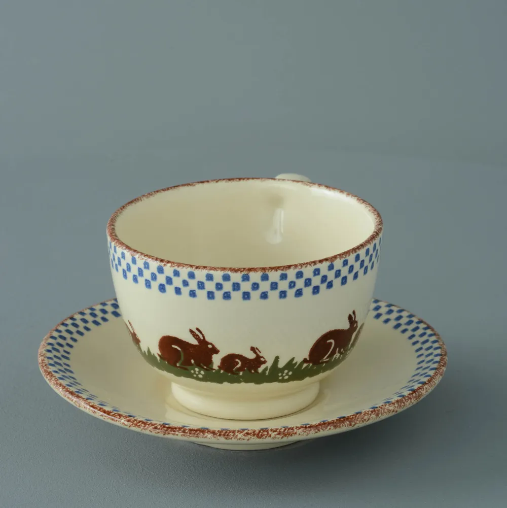 Brixton Pottery Rabbits Breakfast Cup & Saucer- Teacups & Saucers
