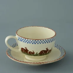 Brixton Pottery Rabbits Breakfast Cup & Saucer- Teacups & Saucers