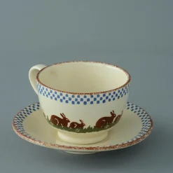 Brixton Pottery Rabbits Breakfast Cup & Saucer- Teacups & Saucers