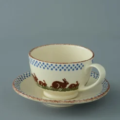 Brixton Pottery Rabbits Breakfast Cup & Saucer- Teacups & Saucers