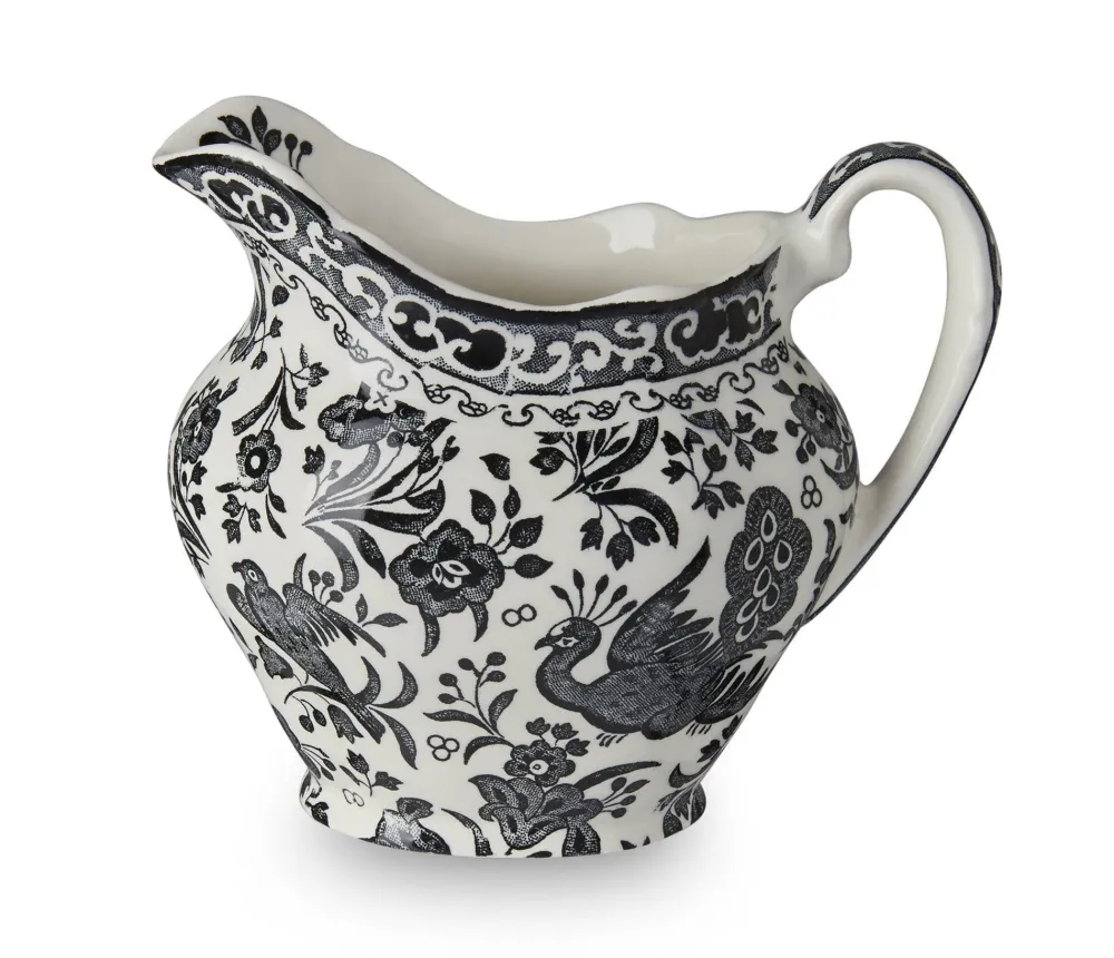 Burleigh Pottery Black Regal Peacock Cream Jug- Creamers & Sugar Bowls