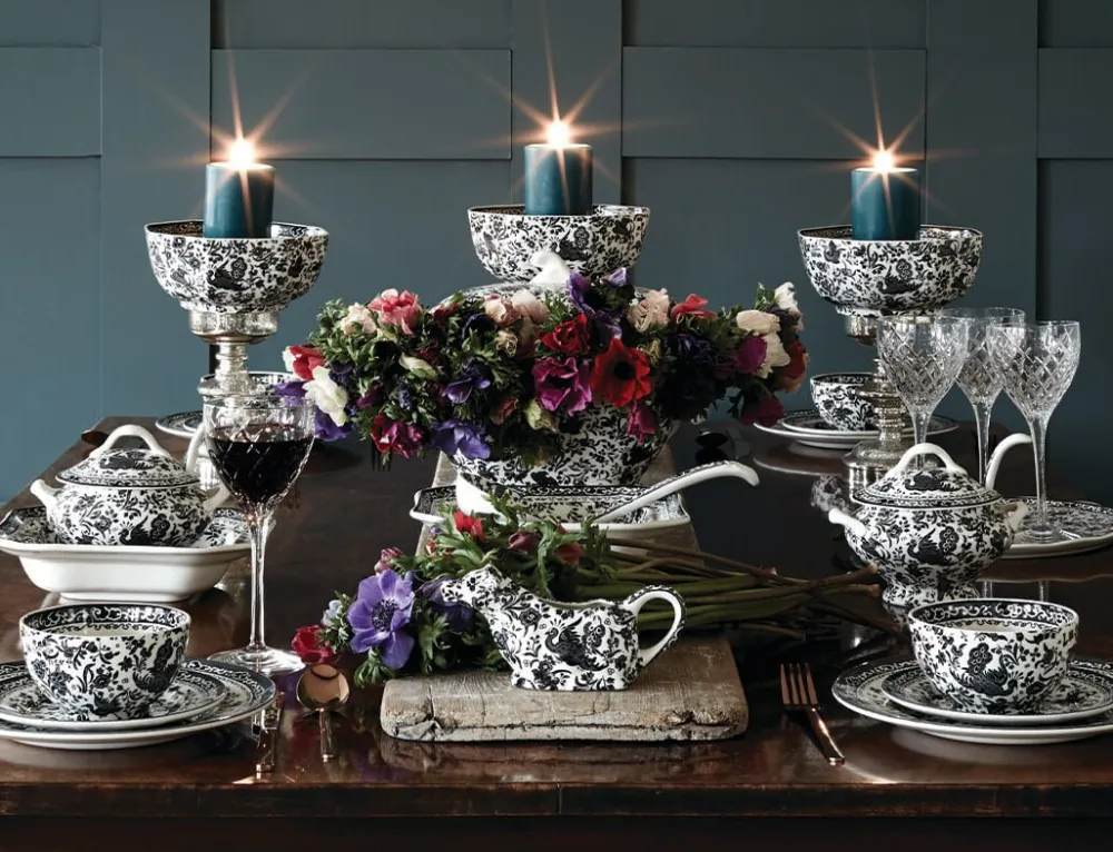 Burleigh Pottery Black Regal Peacock Cow Creamer- Burleigh Pottery|Creamers & Sugar Bowls