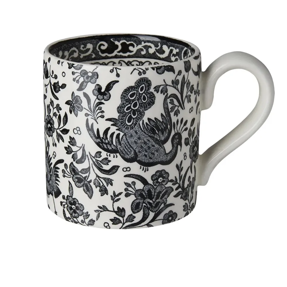 Burleigh Pottery Black Regal Peacock Half Pint Mug- Burleigh Pottery