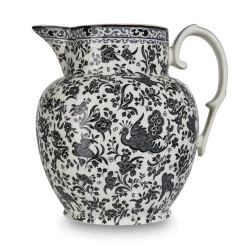 Burleigh Pottery Black Regal Peacock Large Etruscan Jug- Burleigh Pottery