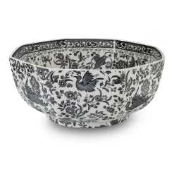 Burleigh Pottery Black Regal Peacock Octagonal Medium Bowl- Burleigh Pottery