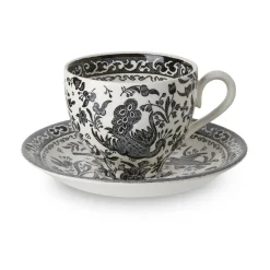 Burleigh Pottery Black Regal Peacock Teacup & Saucer- Burleigh Pottery|Teacups & Saucers